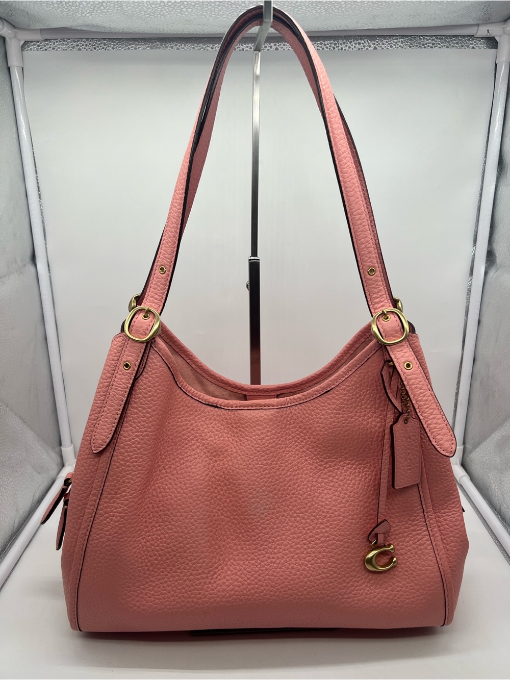COACH C4824 Lori Candy Pink Rose Soft Pebbled Leather Shoulder Bag Hobo Tote - Picture 4 of 17